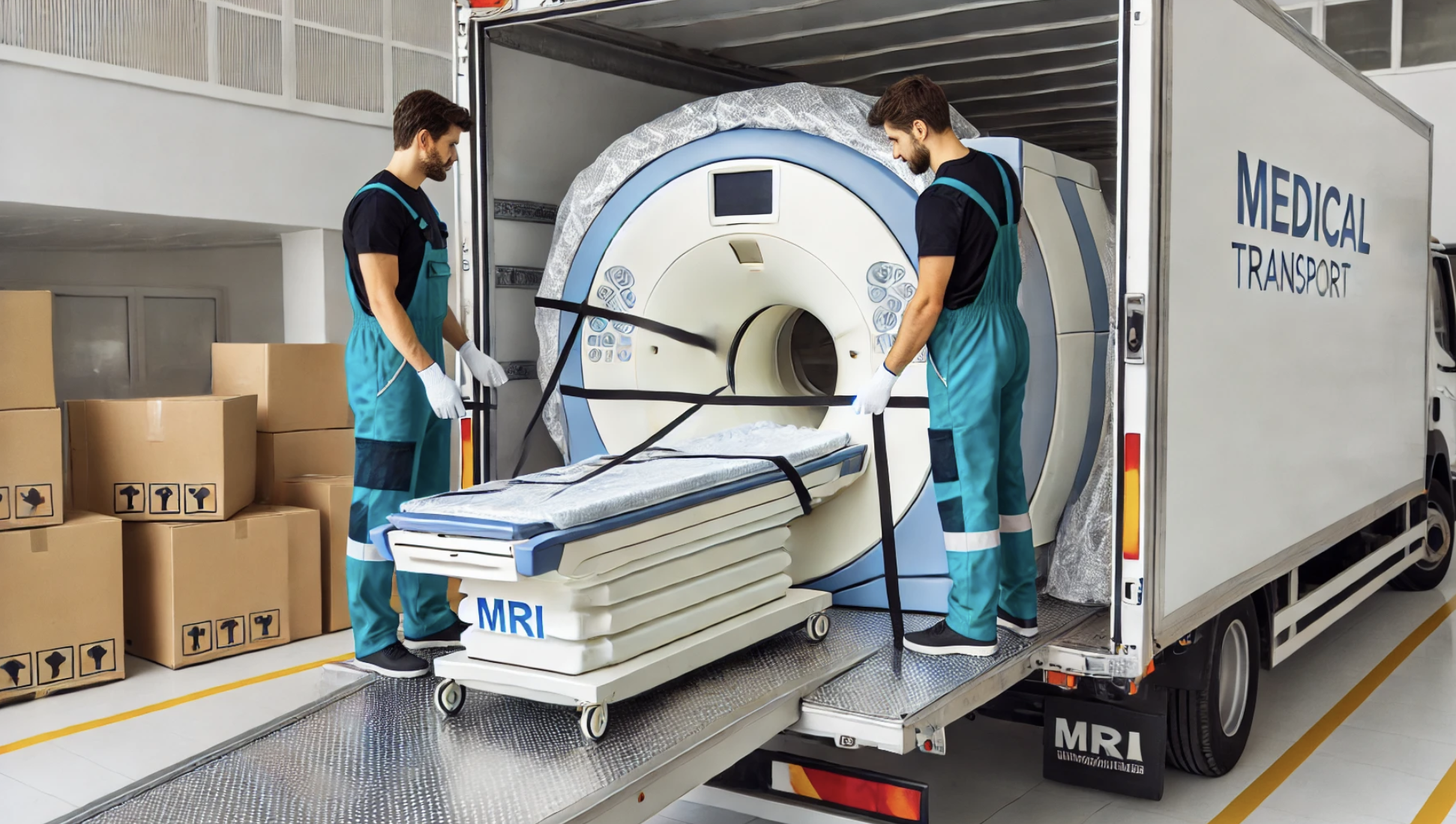 loading moving truck with medical equipment