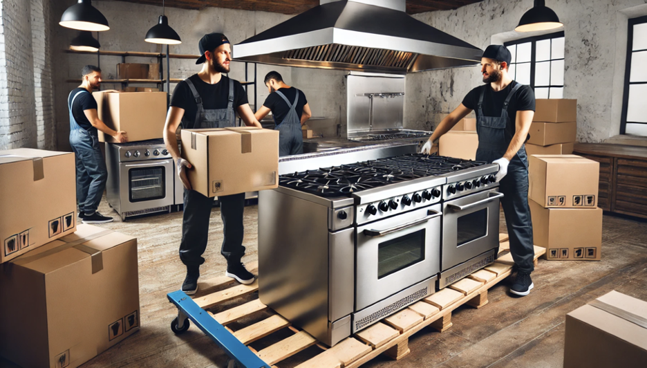 Movers with heavy equipment and boxers